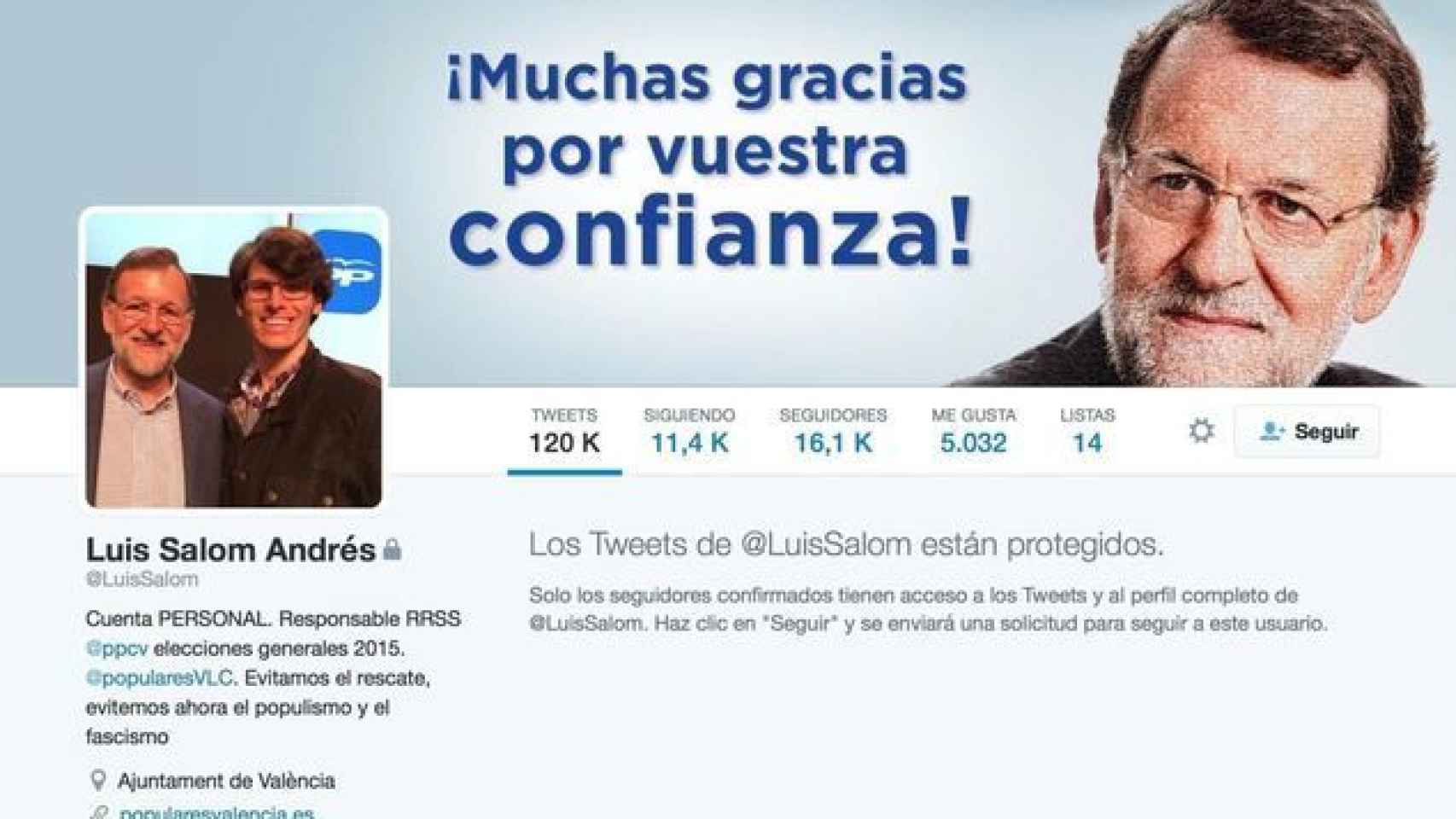 El perfil protegido de Luis Salom en Twitter.