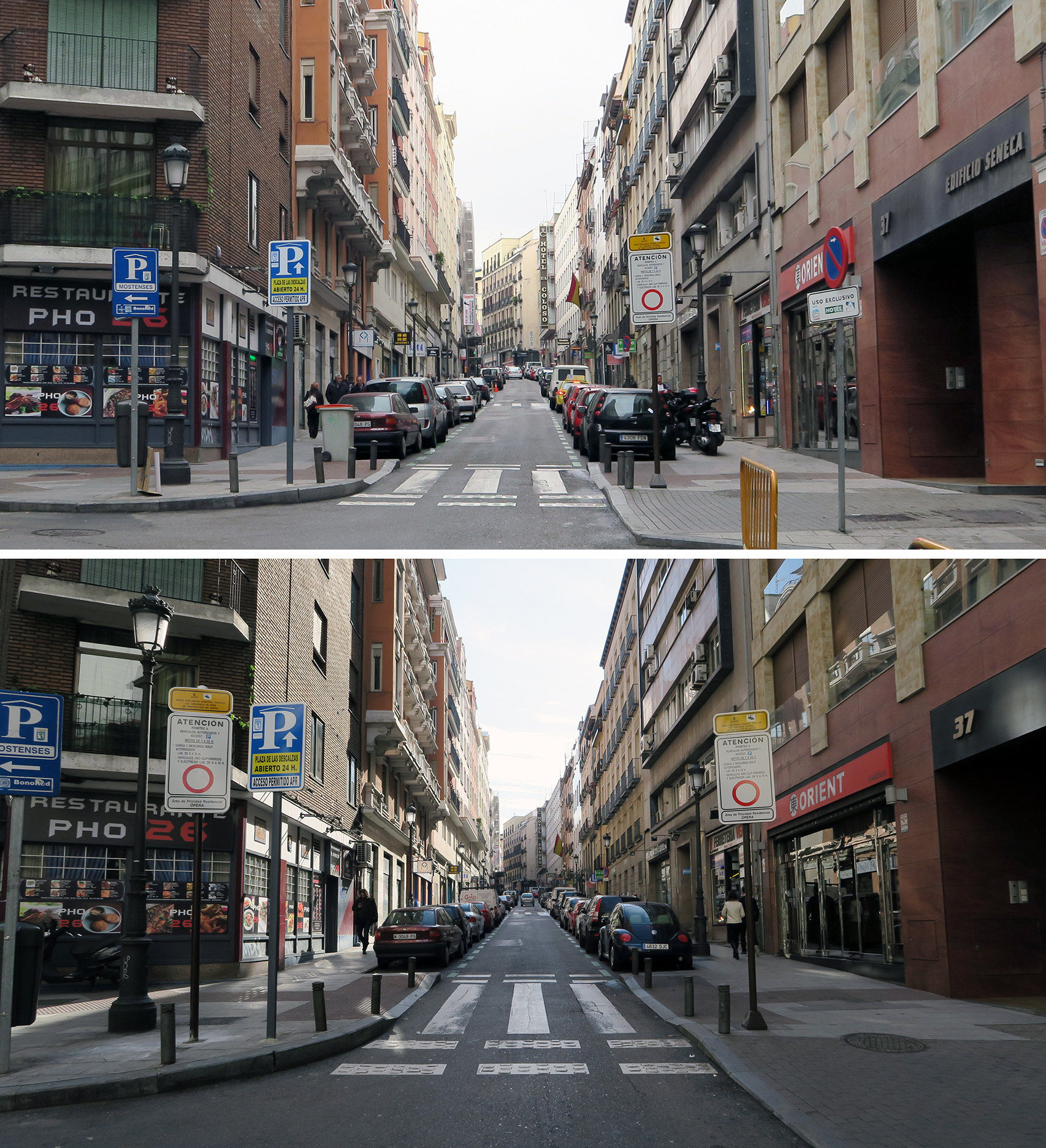 Antes (28/01/2016) y después (30/01/2016) en la señalización en la calle Leganitos