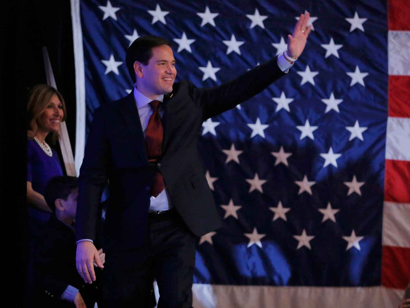 Marco Rubio celebra los resultados en Iowa.