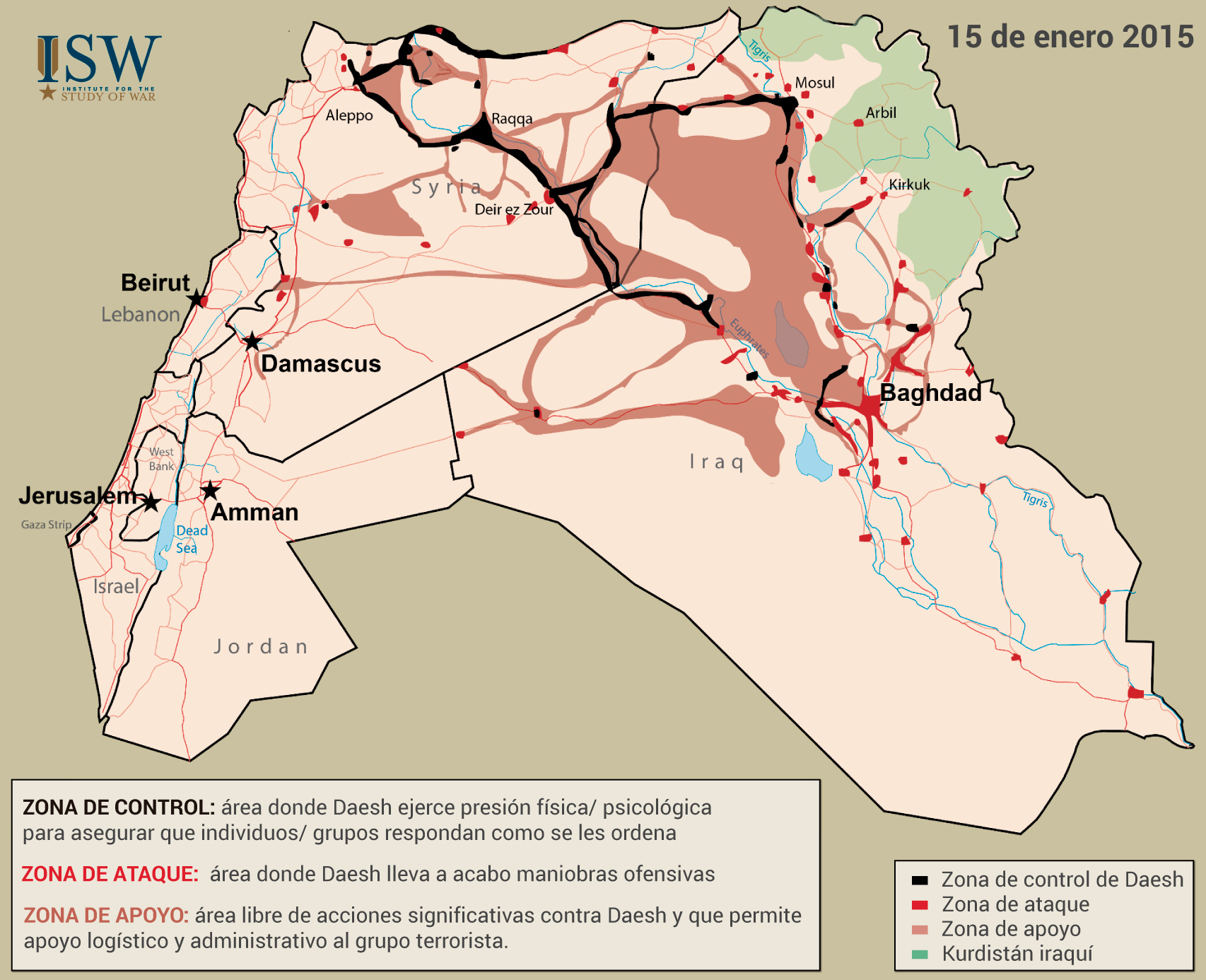 Mapa del santuario del Estado Islámico en Siria e Irak.