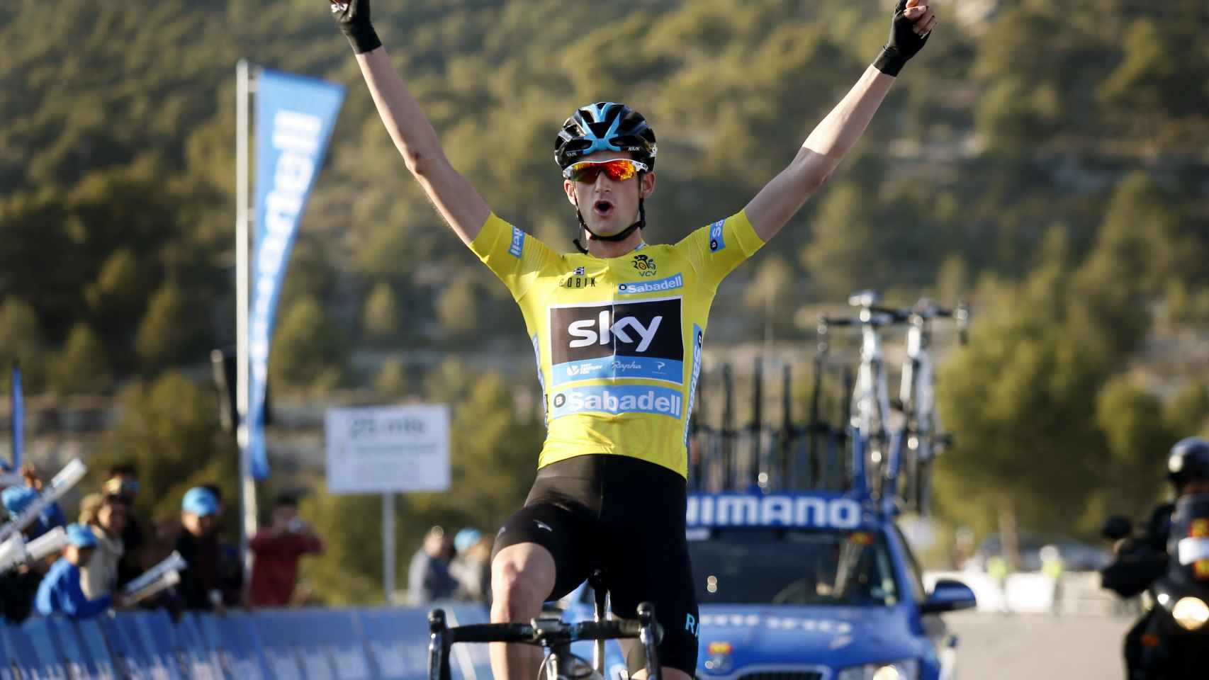 Wout Poels celebra una victoria de etapa en la Volta a la Comunitat Valenciana