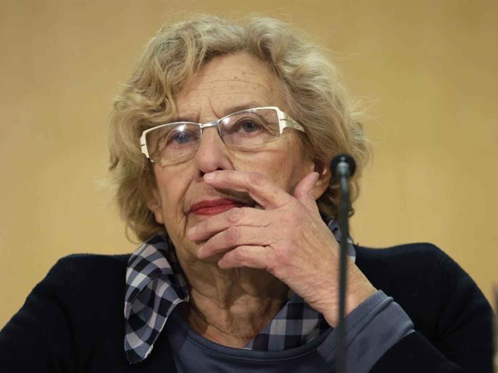 La alcaldesa de Madrid Manuela Carmena en su última comparecencia.