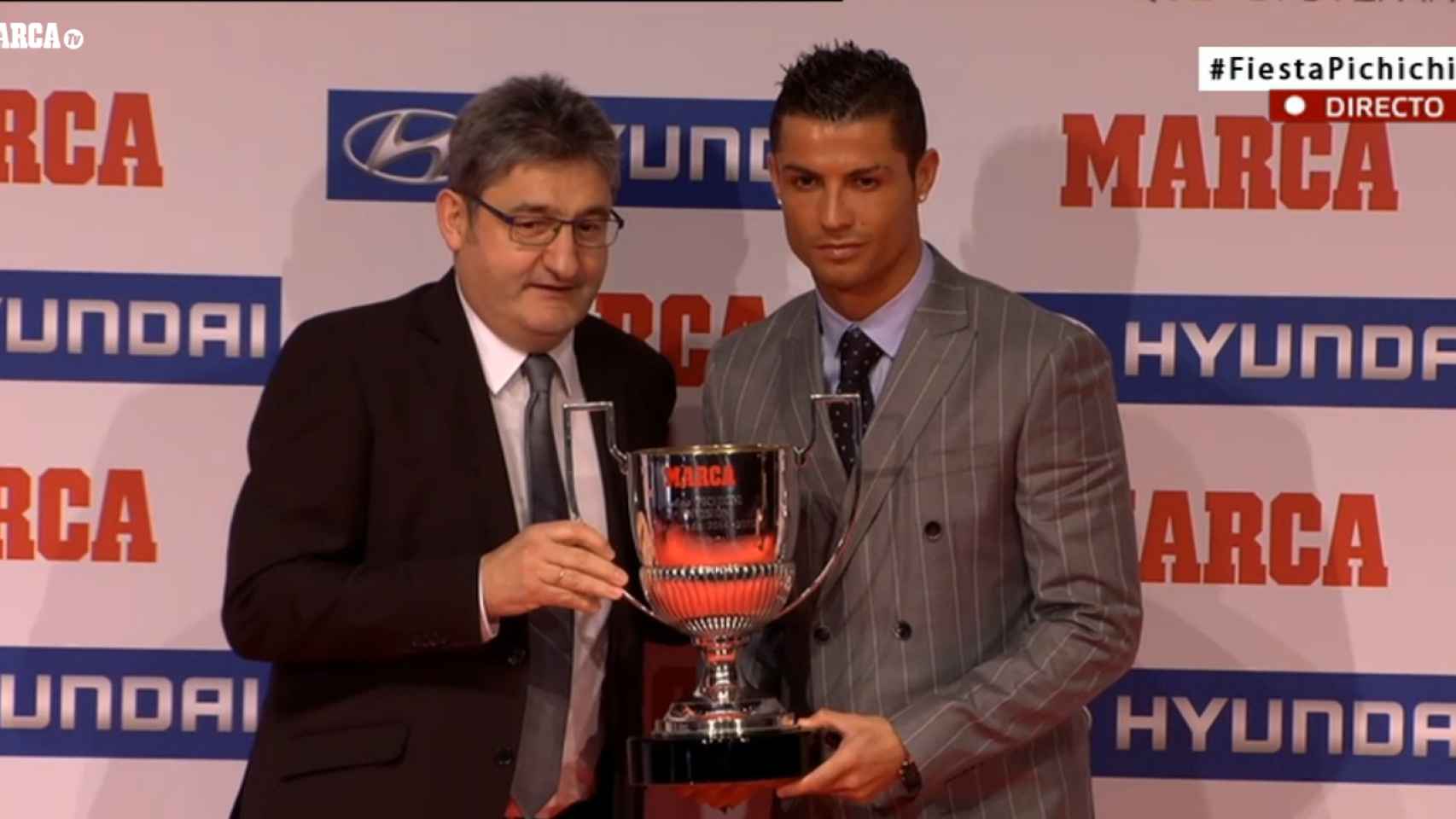 Cristiano Ronaldo en el momento de recibir el Pichichi.
