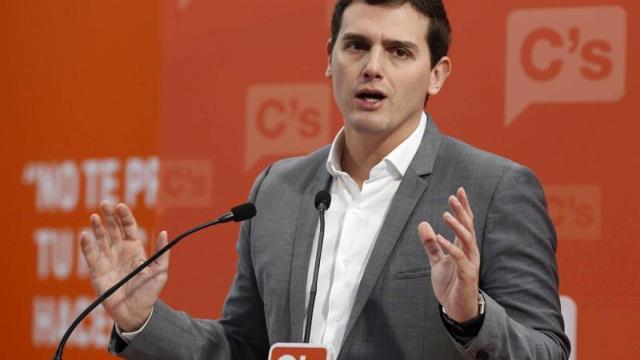 El líder de Ciudadanos, Albert Rivera, durante la rueda de prensa tras la Ejecutiva Nacional.