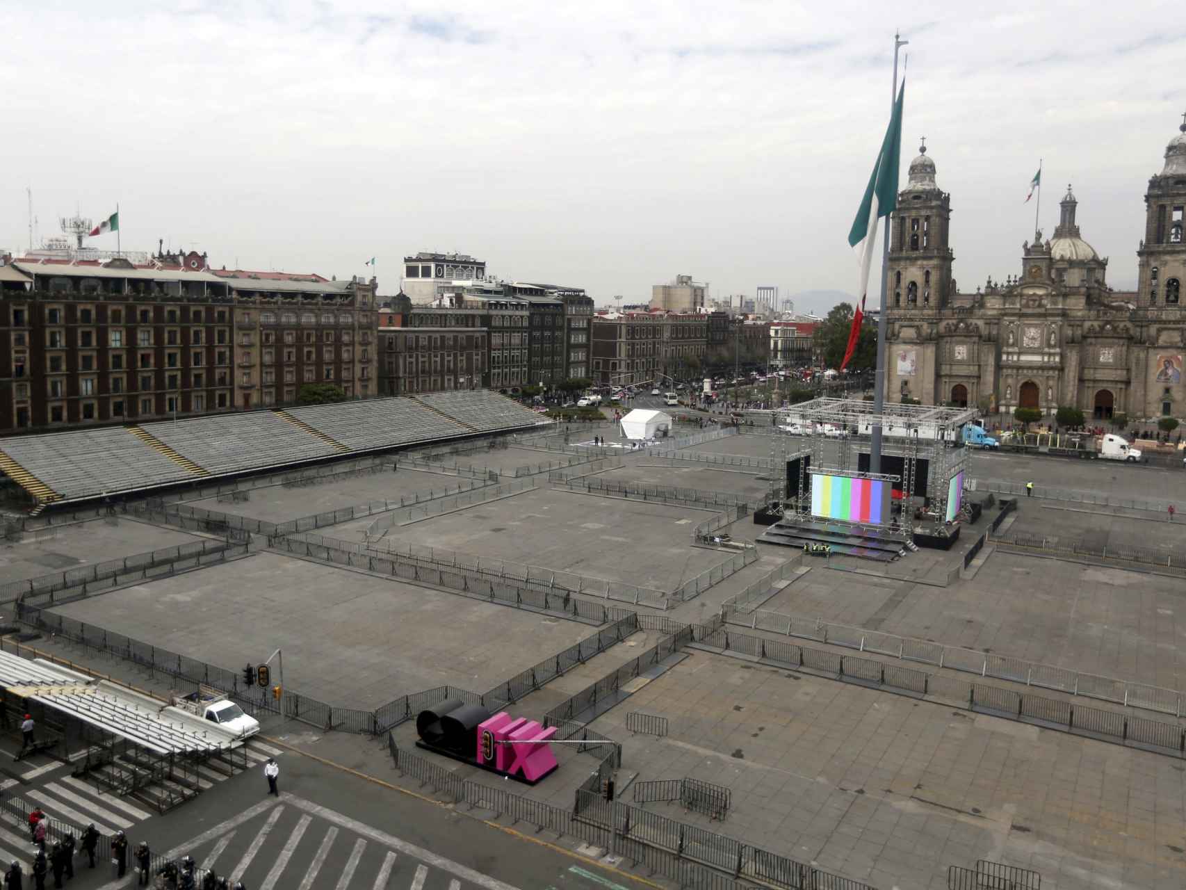 El Zócalo de Ciudad de México, antes de la llegada del Papa.