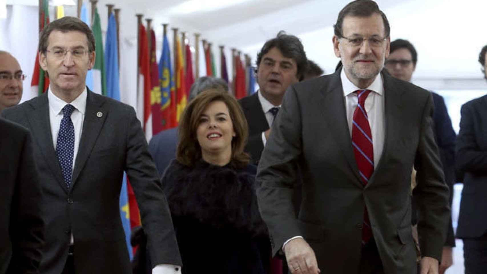 Alberto Núñez Feijóo, Soraya Sáenz de Santamaría y Mariano Rajoy.