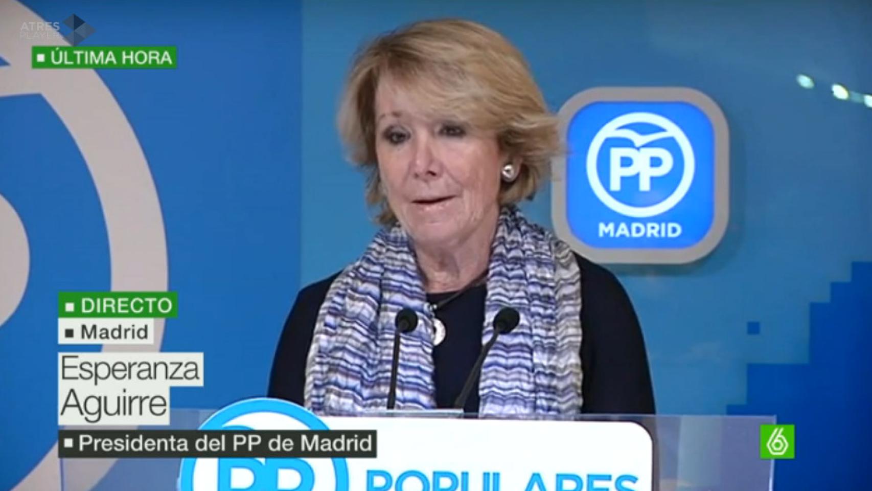 Telemadrid se pierde la dimisión de Esperanza Aguirre como presidenta del PP de Madrid