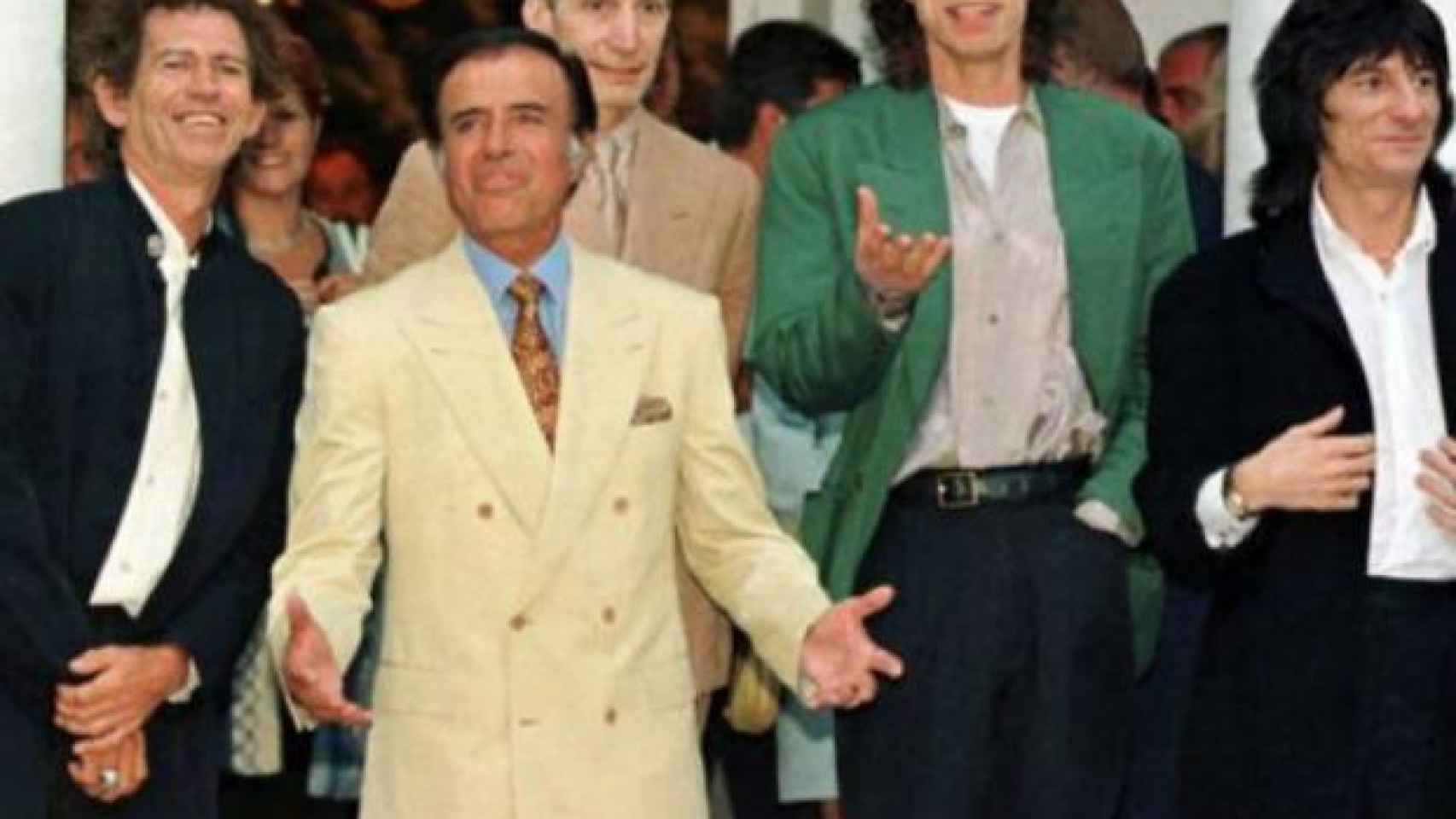 The Rolling Stones con el presidente Menem en 1995 durante su visita a Argentina