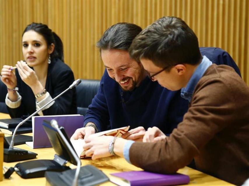 Pablo Iglesias, Iñigo Errejón e Irene Montero en el Congreso.