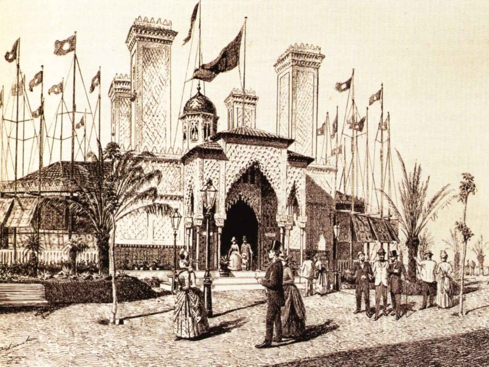 Pabellón de la CTE en la Exposición Universal de Barcelona de 1888, diseñado por Gaudí.