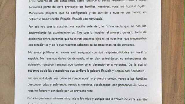Extracto de la carta firmada por personal docente de Donibane y Fuerte del Príncipe.