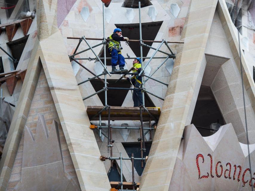 Obras en la Sagrada Familia de Barcelona.