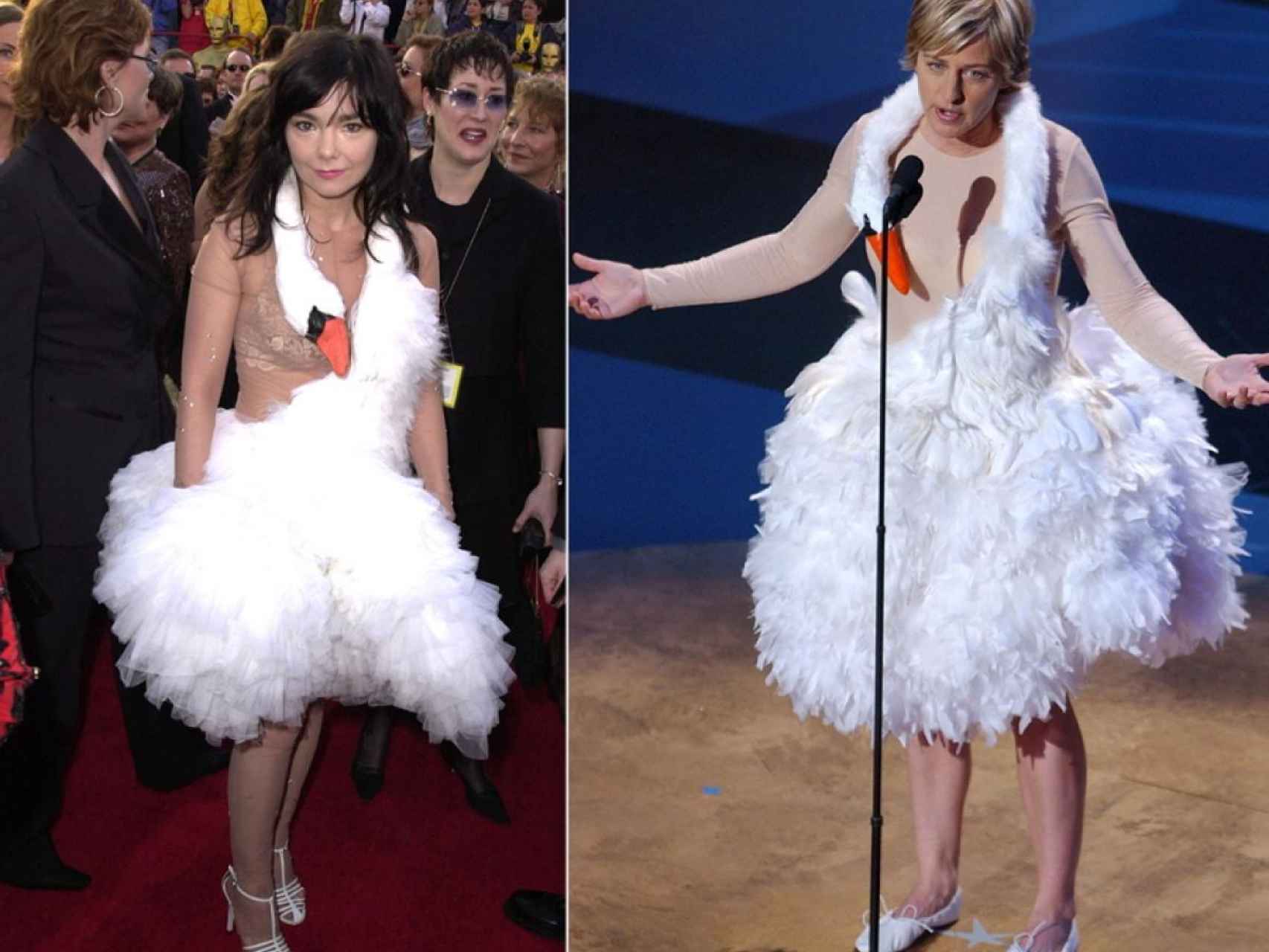 Björk y Ellen DeGeneres en los Oscar de 2001 y 2014