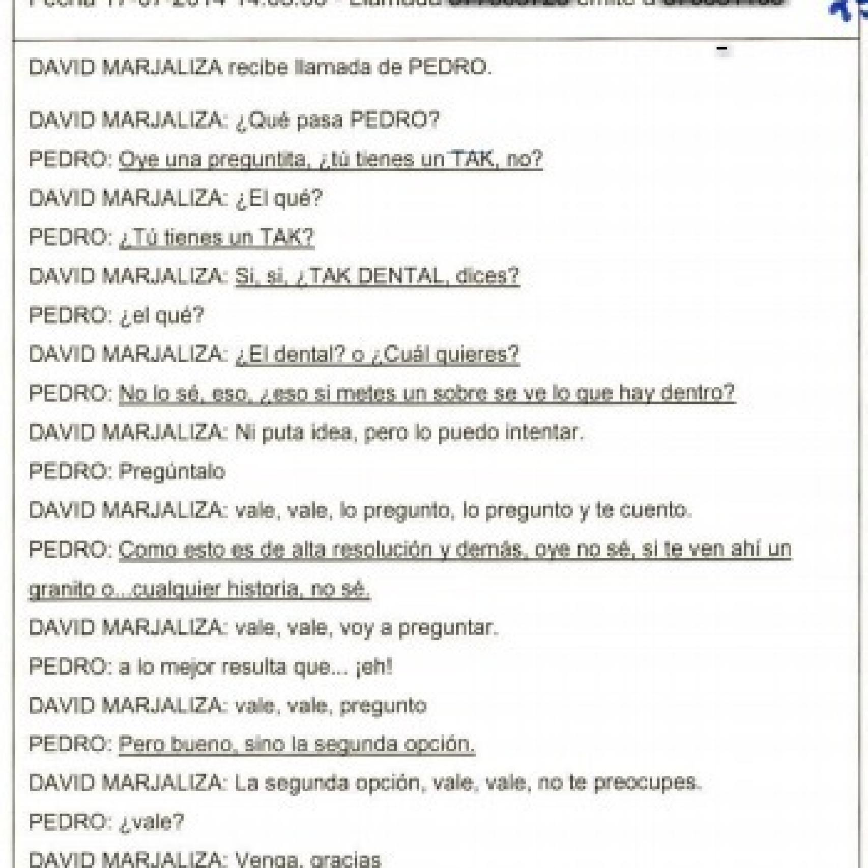 Transcripción de la llamada entre David Marjaliza y Antonio Sánchez.