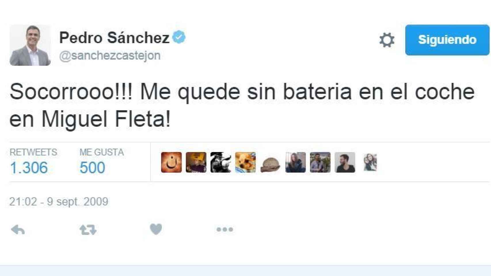 Uno de los primeros tuits de Pedro Sánchez.