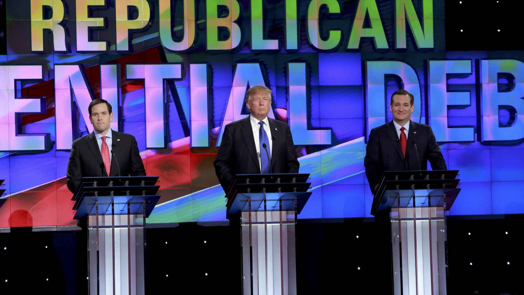 Los candidatos republicanos Rubio, Trump y Cruz.
