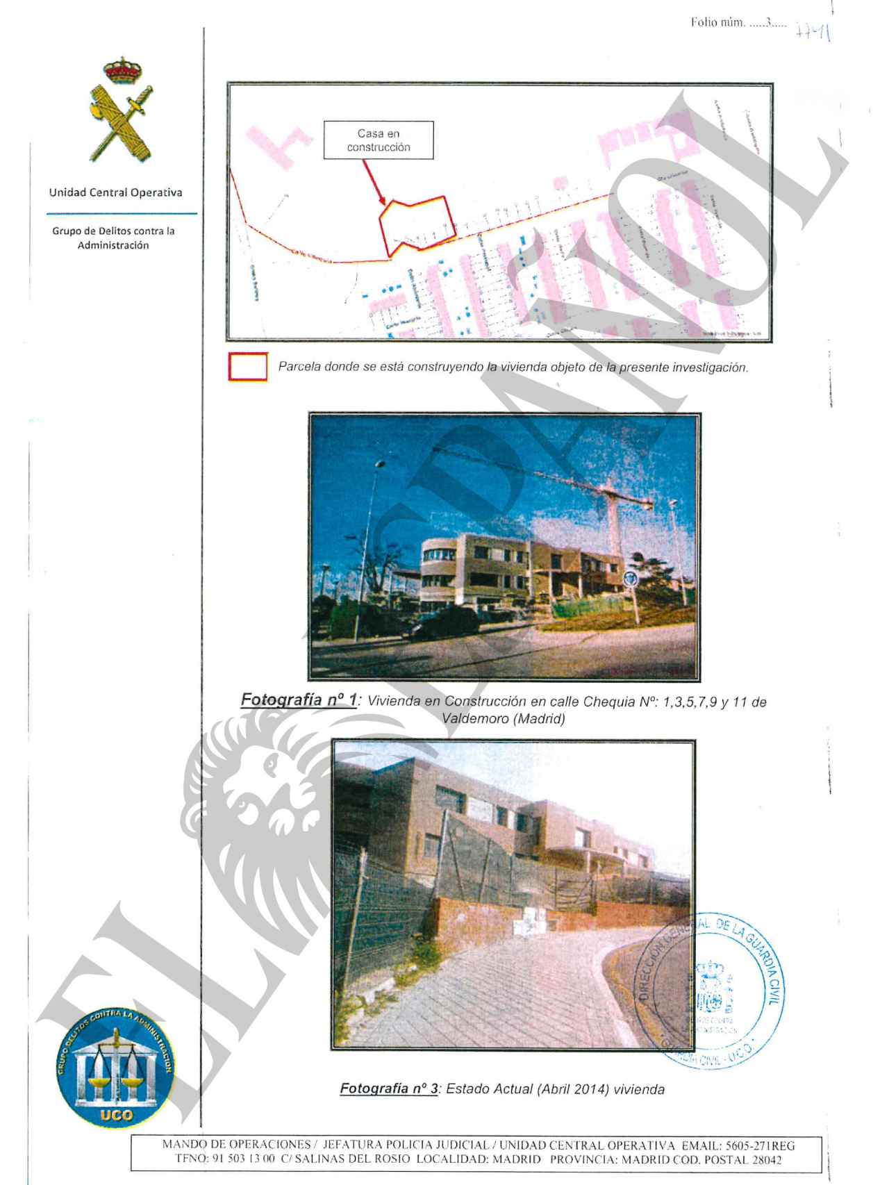 Plano de situación y fotografías de la vivienda en construcción.