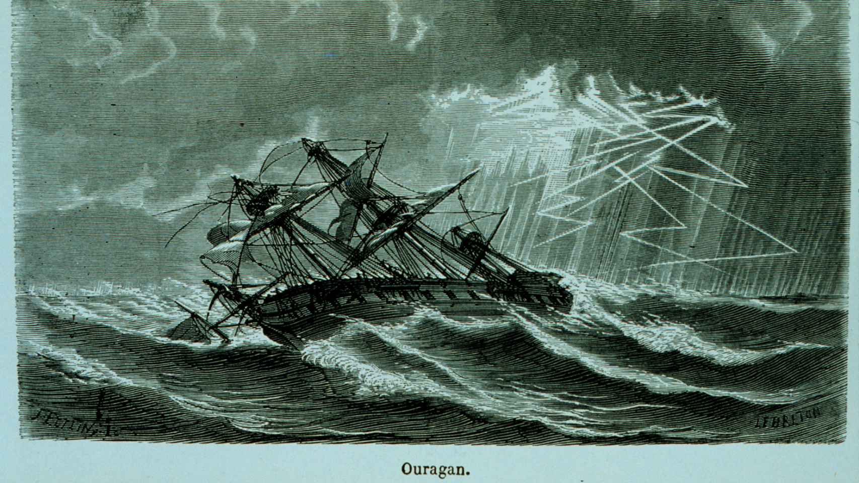 El Ouragan, un navío pesquero bajo un huracán (1869)