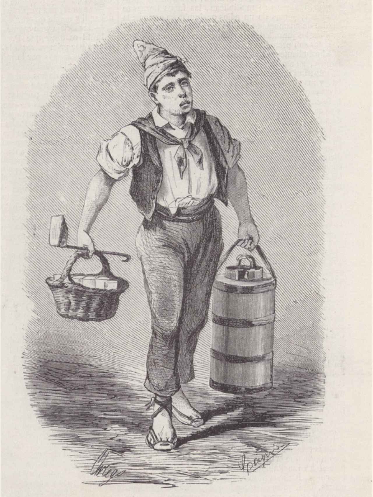 El horchatero. Dibujo de Ortego Capuz (1861).