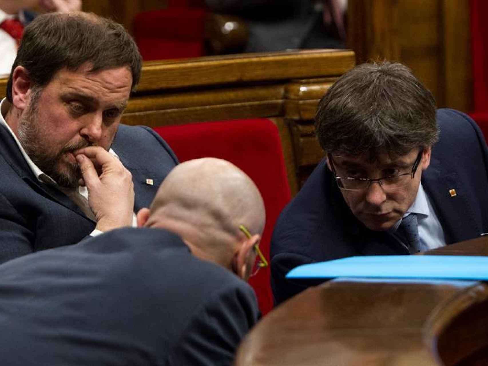 Romeva, Junqueras y Puigdemont este miércoles en el Parlament