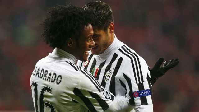 Morata y Cuadrado celebran su gol ante la Juventus