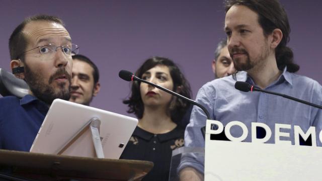 Echenique e Iglesias este viernes en la sede de Podemos.