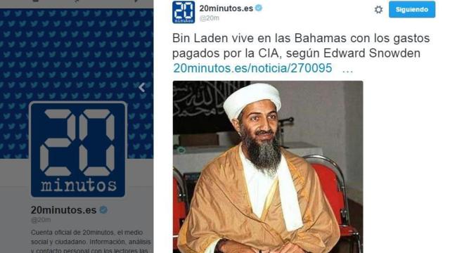 El tuit, posteriormente corregido, que anunciaba que Bin Laden seguía vivo.