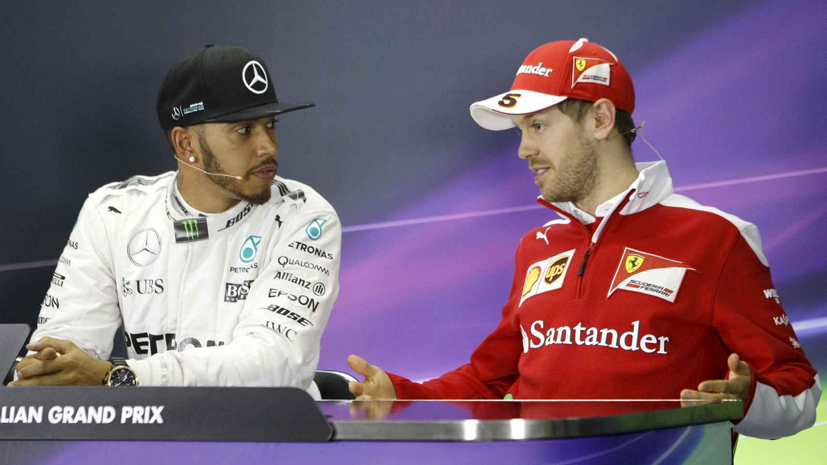 Hamilton y Vettel en la rueda de prensa posterior a la clasificación