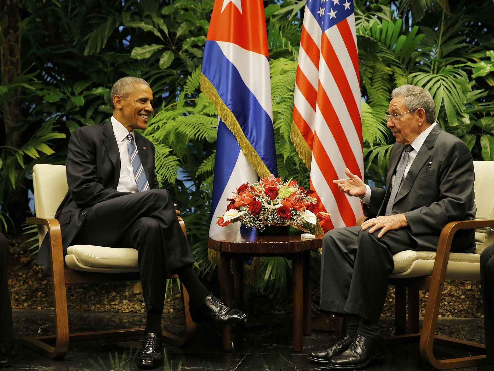 Obama y Castro durante su reunión.