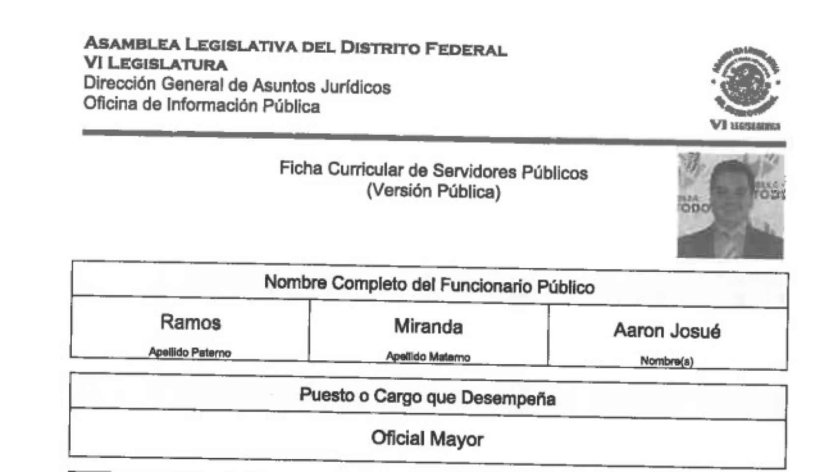 Credencial política del abogado Josué Ramos Miranda.