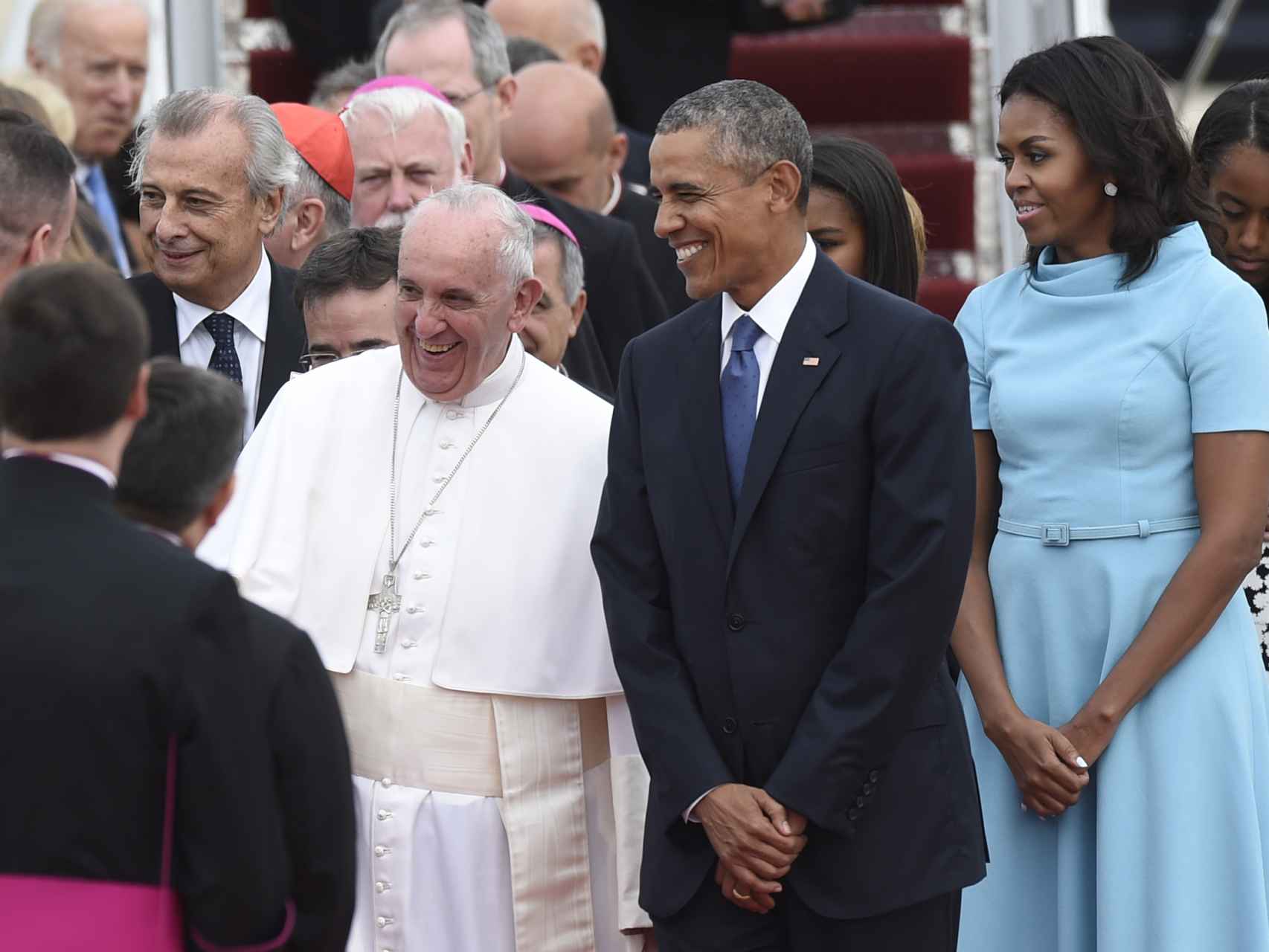 El Papa Francisco Barack Obama y Michelle Obama con vestido de Carolina Herrera