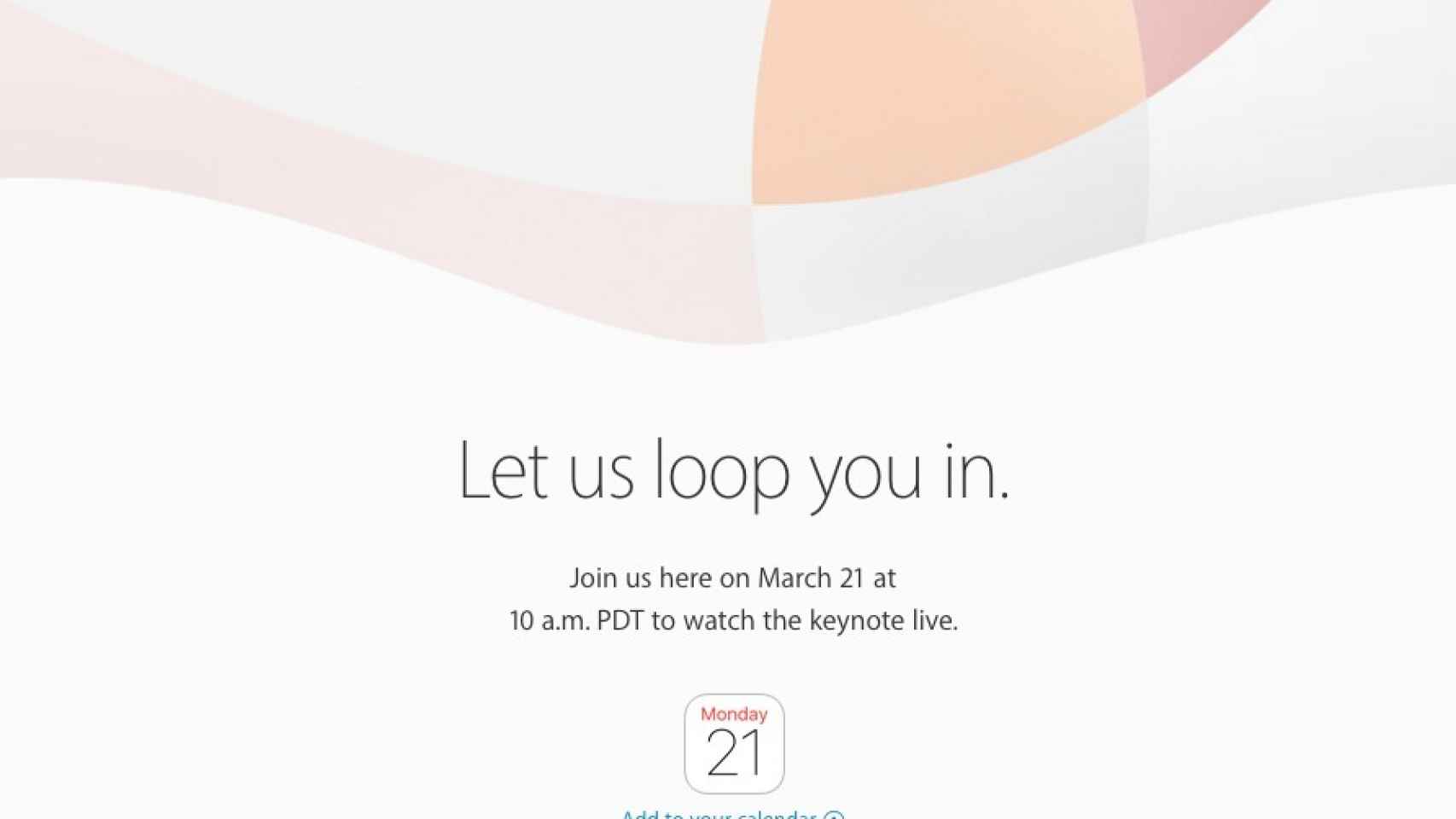 Invitación a la keynote de Apple.
