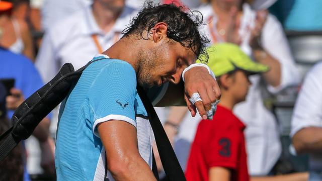 Rafa Nadal en el momento de retirarse en Miami.