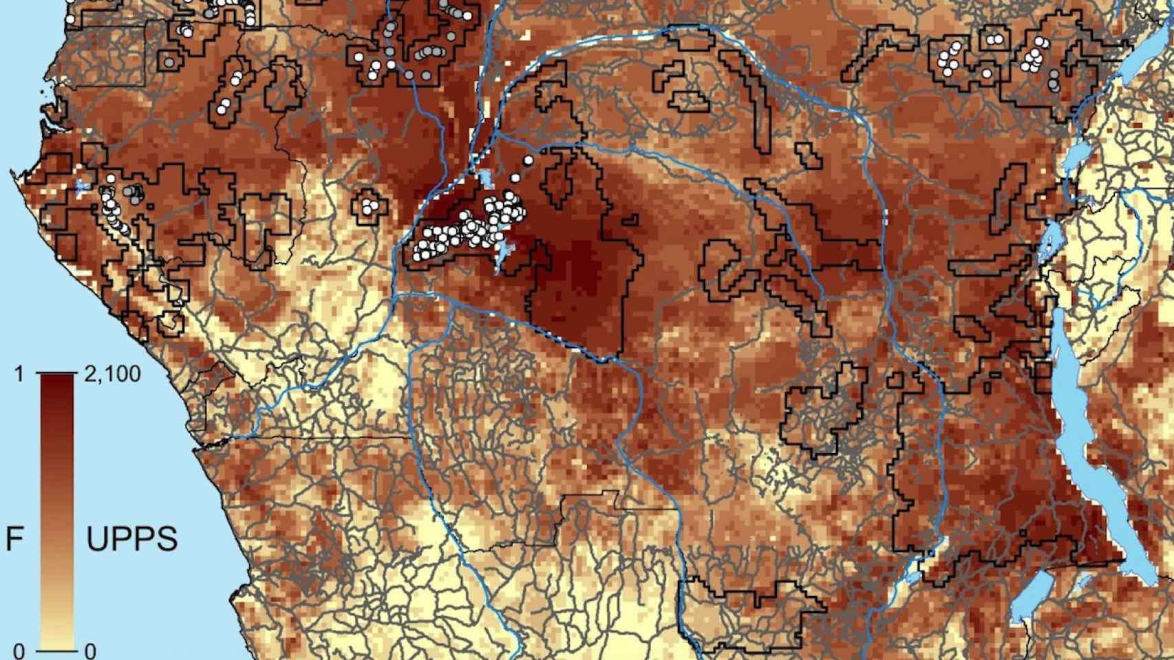 Localización de asentamientos pigmeos en el centro de África.
