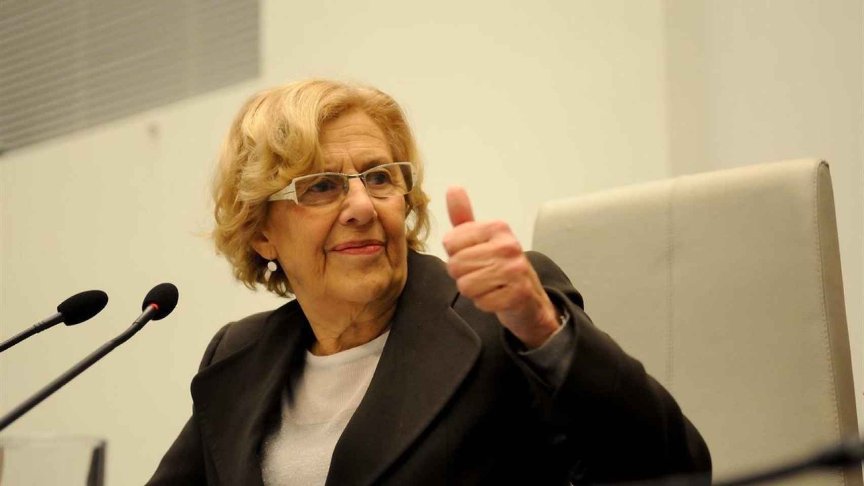 Manuela Carmena durante una rueda de prensa en el Ayuntamiento de Madrid.