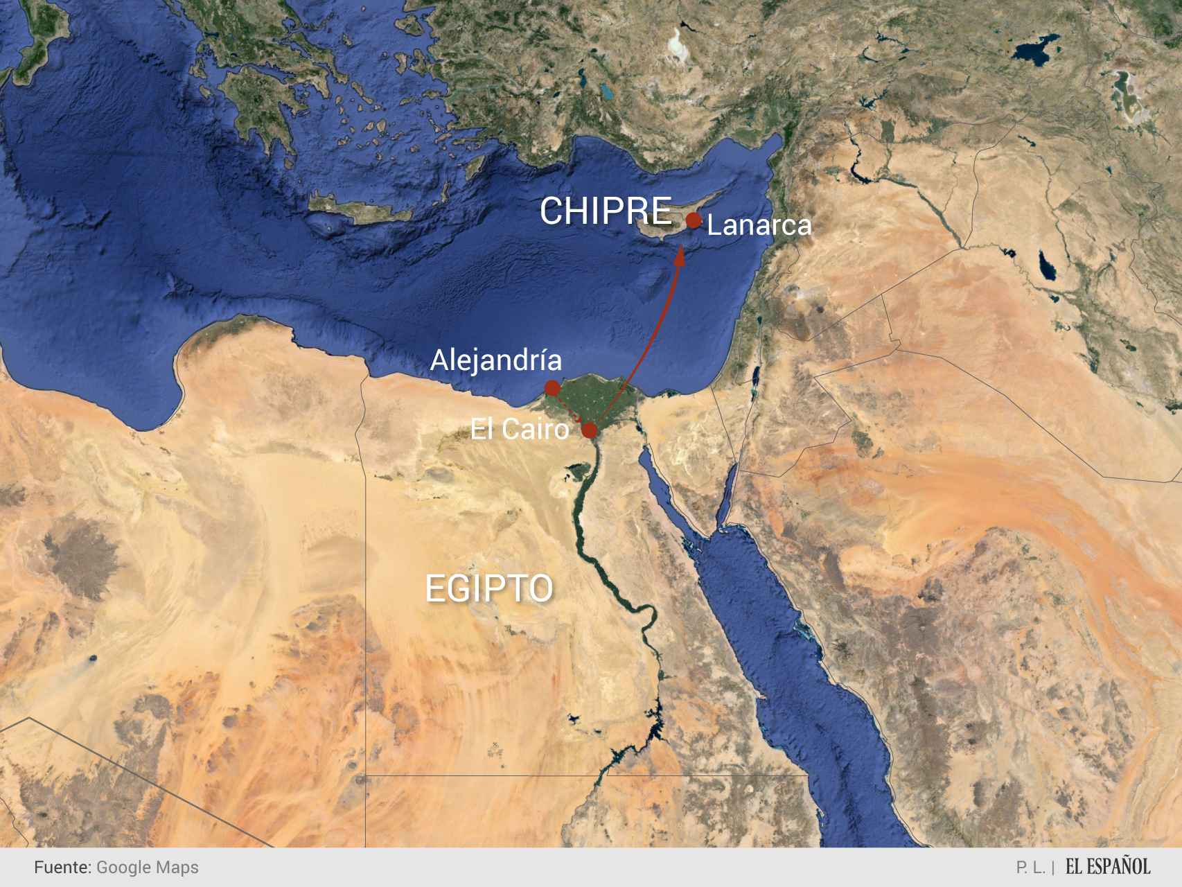 Ruta del avión de Egypt Air secuestrado