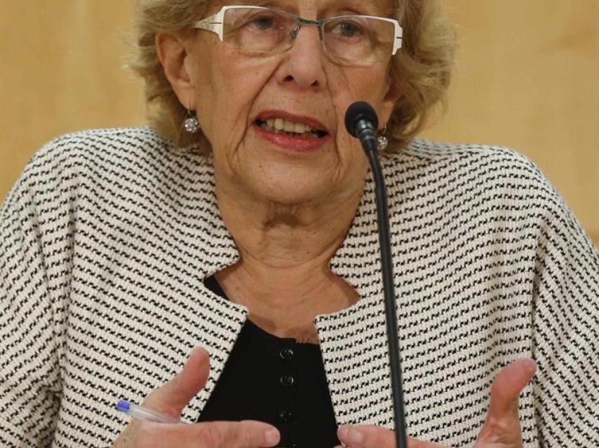 Manuela Carmena en una rueda de prensa en el Ayuntamiento de Madrid