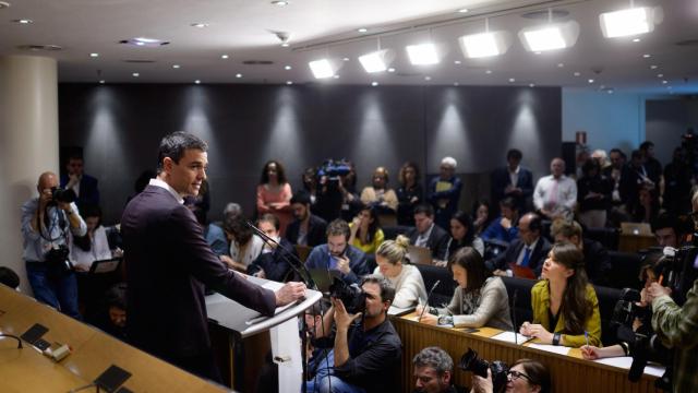 Sánchez, durante su rueda de prensa en el Congreso.