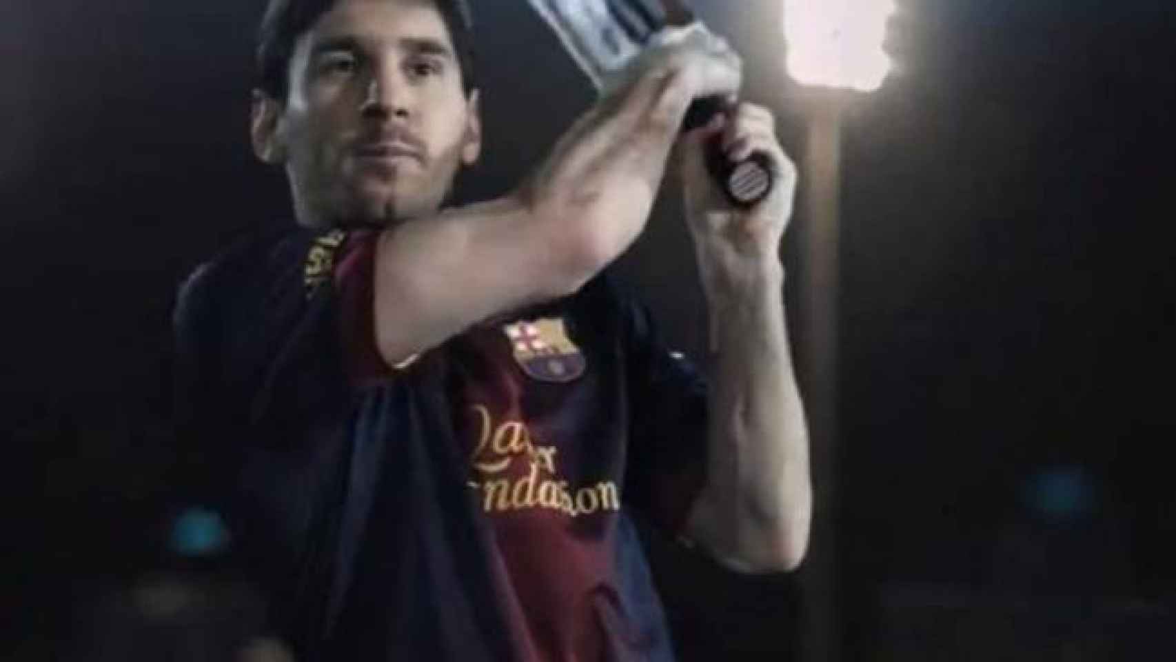 Montaje que muestra a Messi con un bate de críquet.