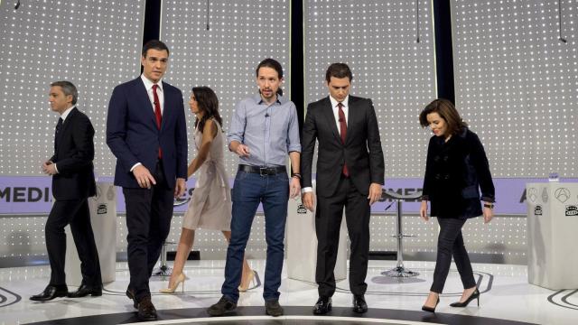 Sánchez, Iglesias y Rivera en uno de los debates electorales de la campaña.