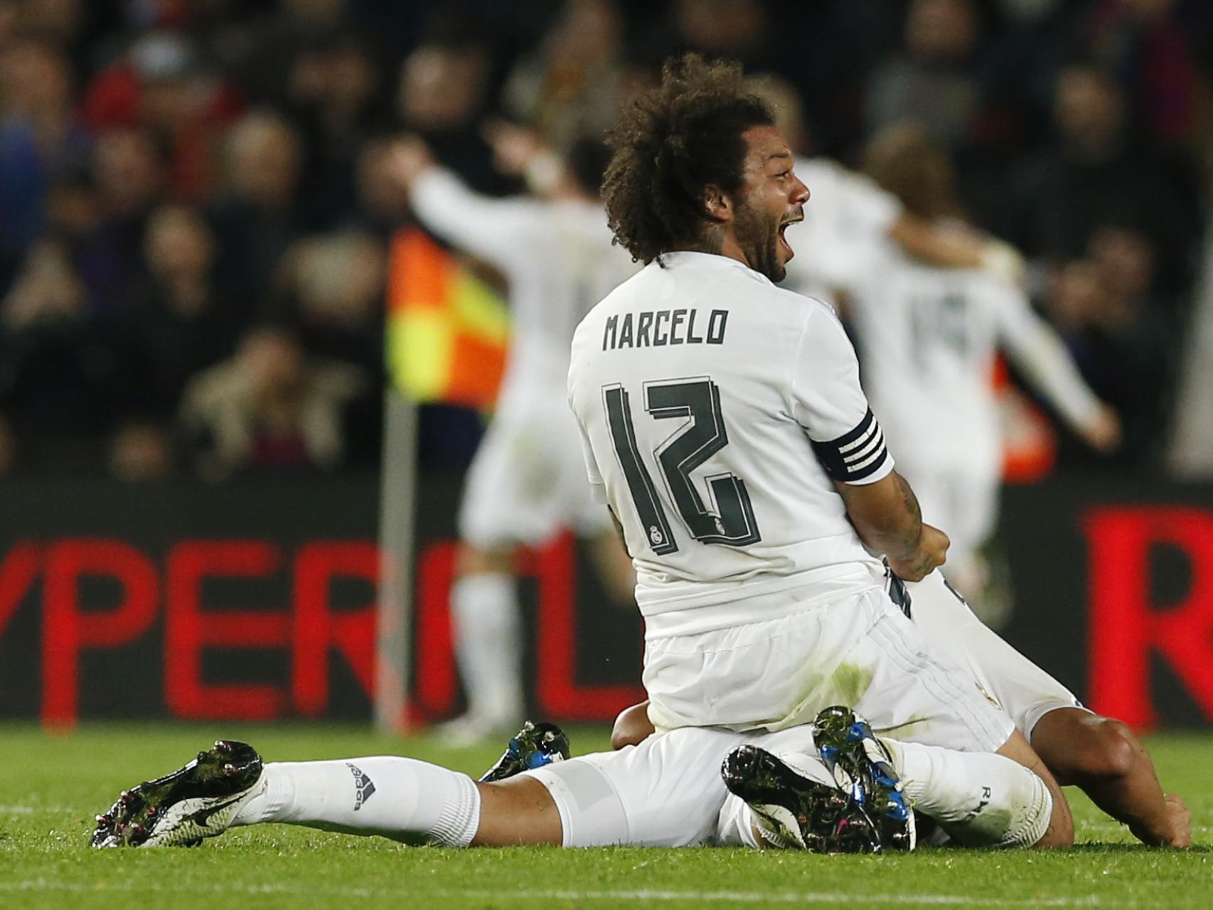 Marcelo celebra el segundo gol del Madrid.