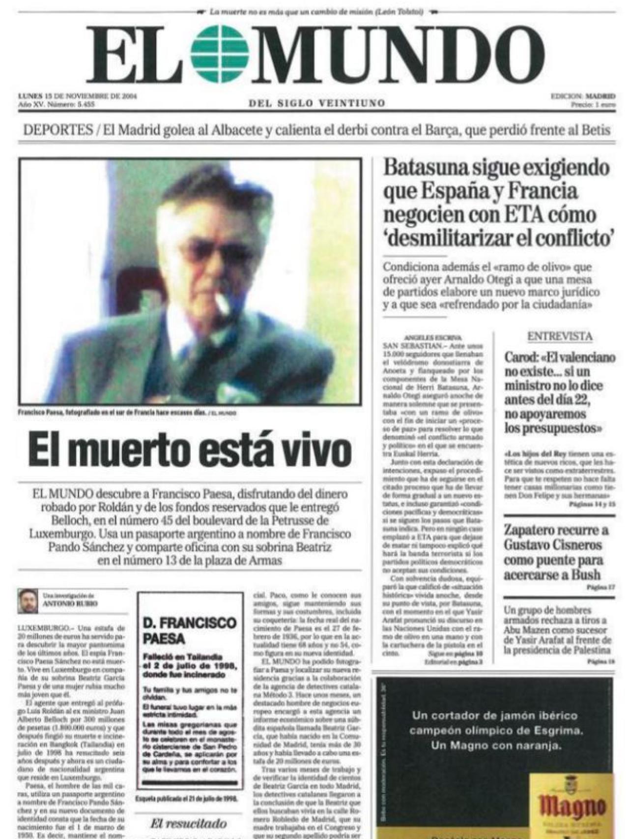Portada de El Mundo del 15 de noviembre de 2004.