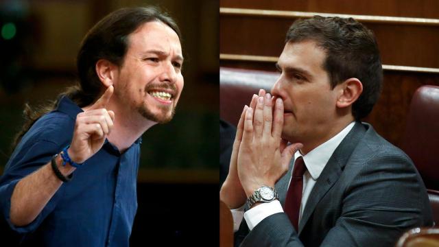 Pablo Iglesias y Albert Rivera durante la sesión en el Congreso.