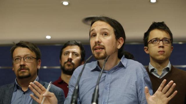 Pablo Iglesias durante la rueda de prensa en el Congreso de los Diputados.