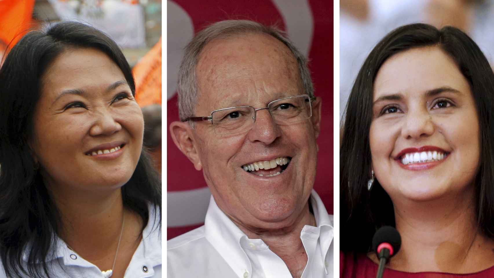 Los tres candidatos presidenciales de Perú: Keiko Fujimori, Pedro Pablo Kuczynski y Veronika Mendoza.