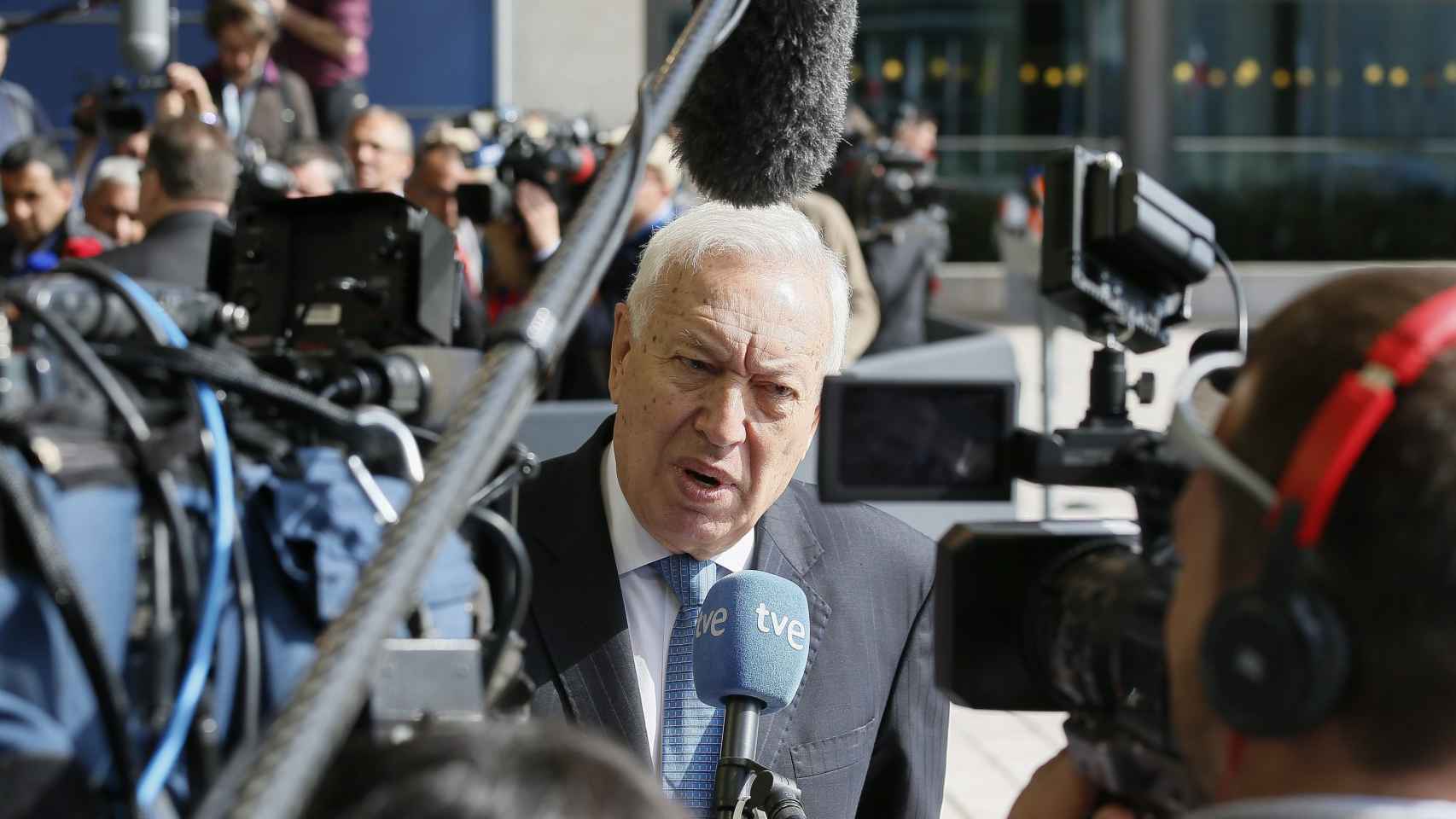 José Manuel García-Margallo a su llegada al Consejo de Ministros europeos de Asuntos Exteriores en Luxemburgo