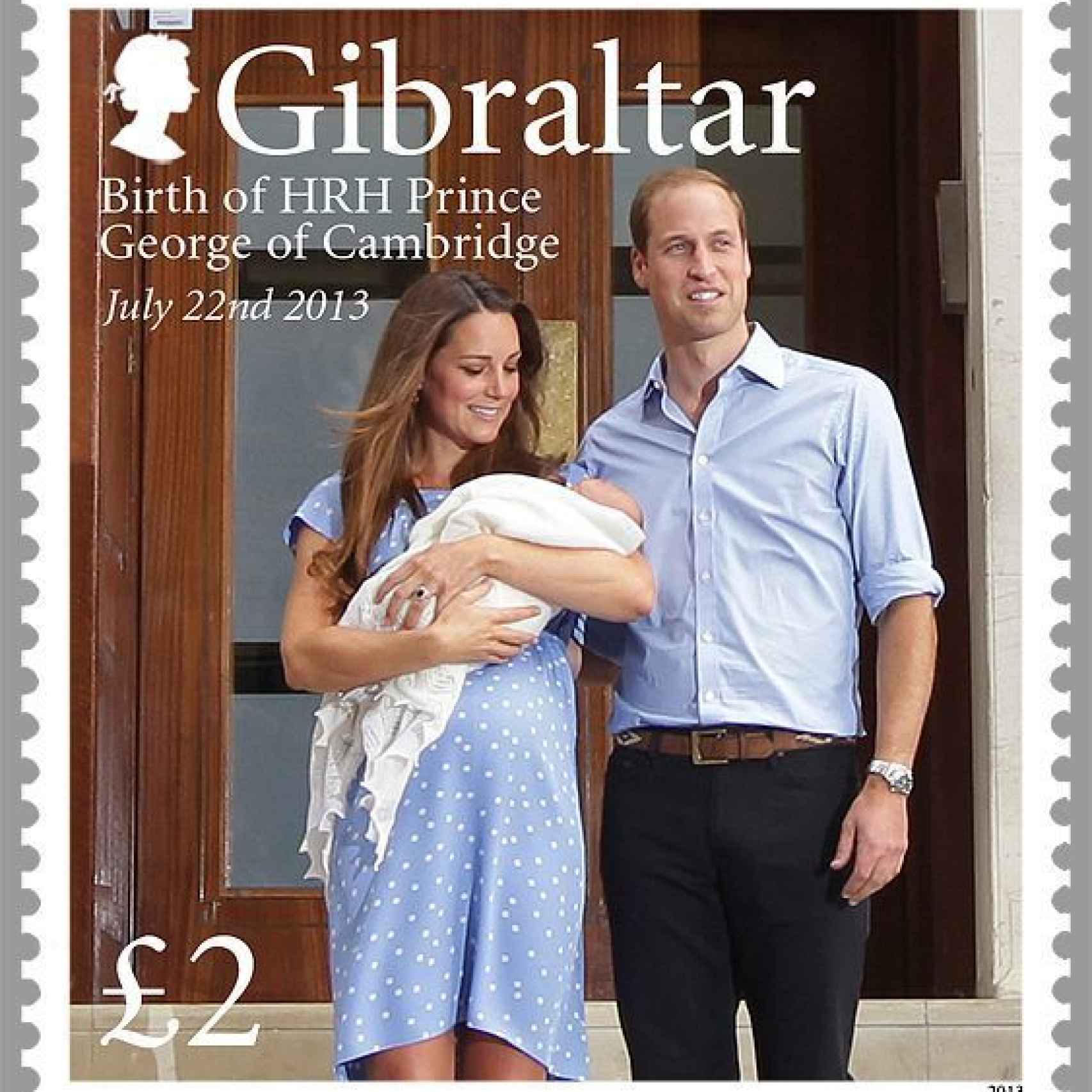 Sello de Gibraltar que celebra el nacimiento del primer hijo de Kate y William