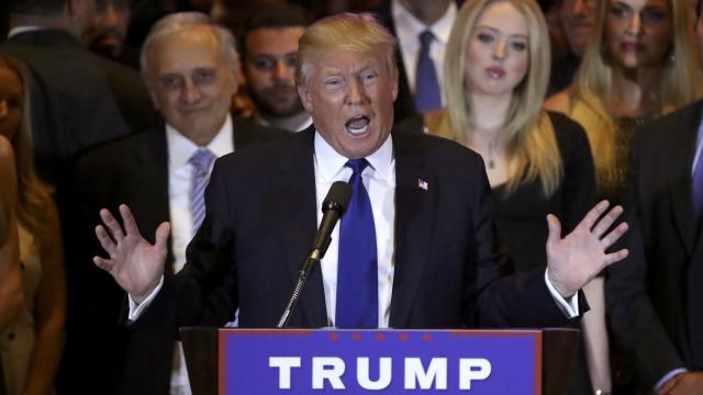 En la Trump Tower durante su discurso de la victoria en las primarias de Nueva York este martes.