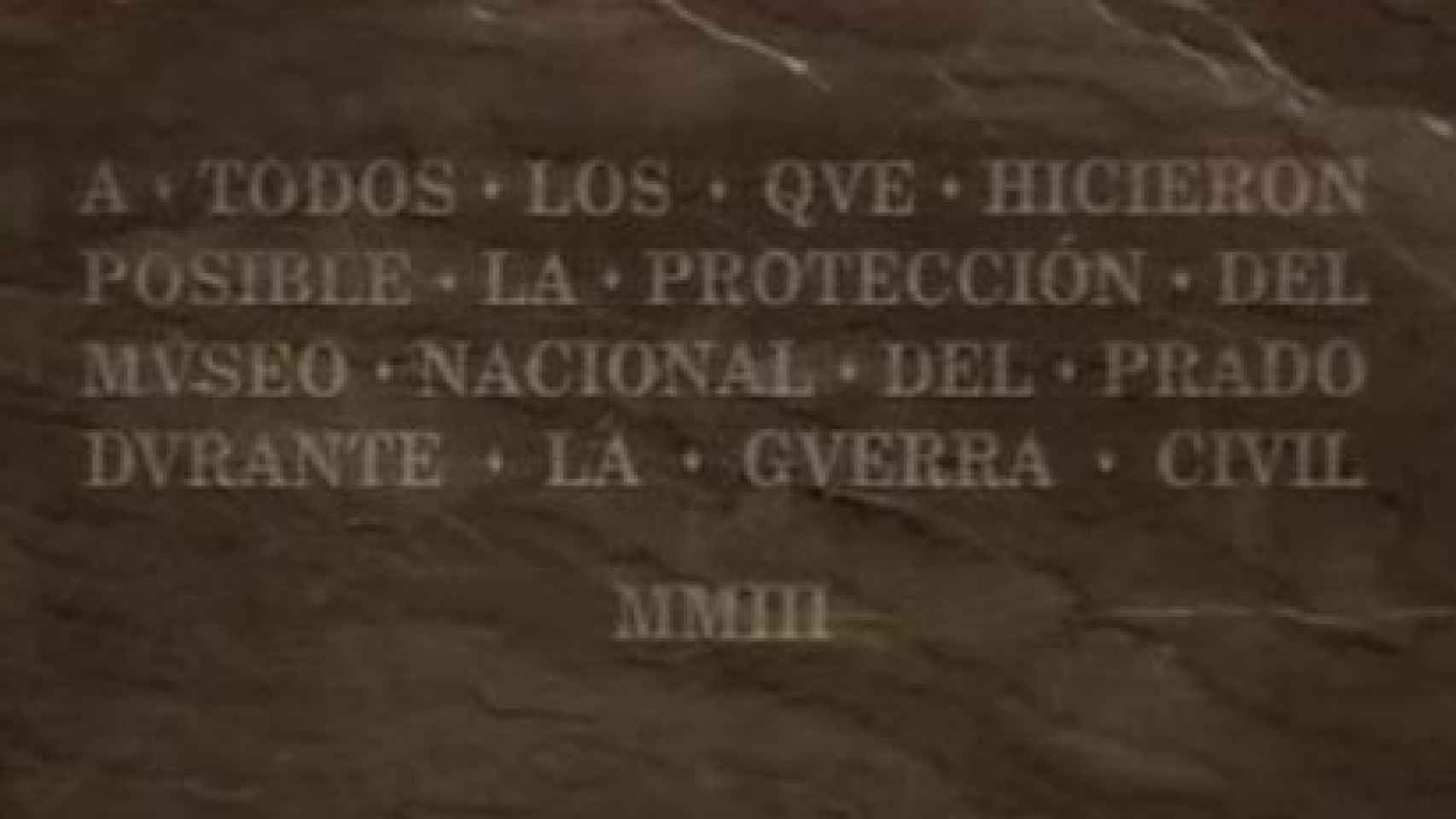 Antigua placa del Museo del Prado, en el documental Las cajas.
