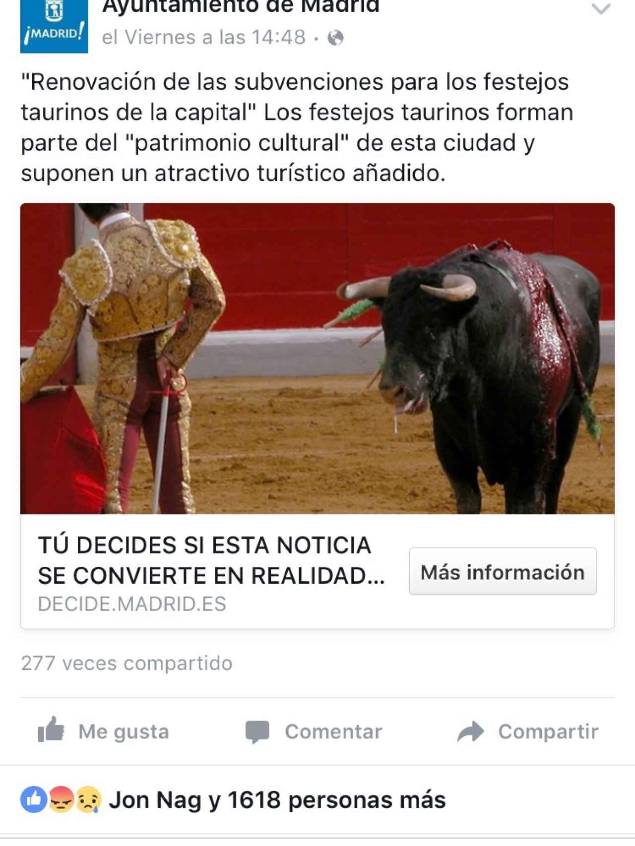 La propuesta del Ayuntamiento de Madrid en Facebook.